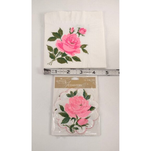 Vintage Hallmark Pink Rose Napkins & Coasters Set Beautiful Floral Flower Garden - Picture 6 of 6